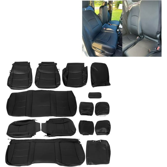 KOJEM Seat Covers Replacements for 2013-2018 14 15 16 17 Dodge Ram Crew Cab 1500/2500/3500 Artificial Leather Black