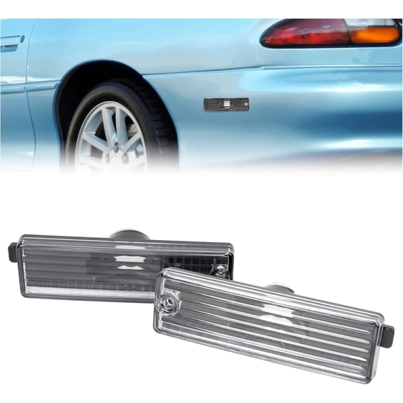 KOJEM Side Marker Light Compatible with 1993-2002 Chevrolet Camaro Rear Driver Passenger Bumper Lamps Reflector Clear Lens + Black Housing Replacemen