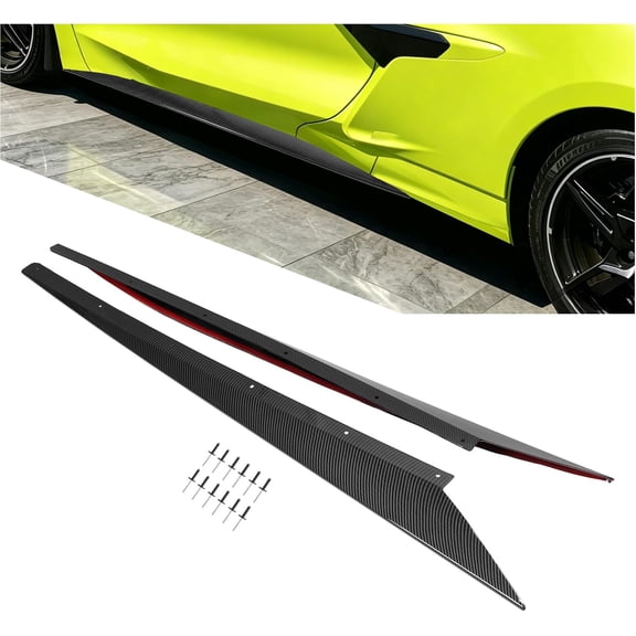 KOJEM Side Skirt Compatible with 2020-UP Chevrolet Corvette C8 Models Carbon Fiber Color Plastic PP
