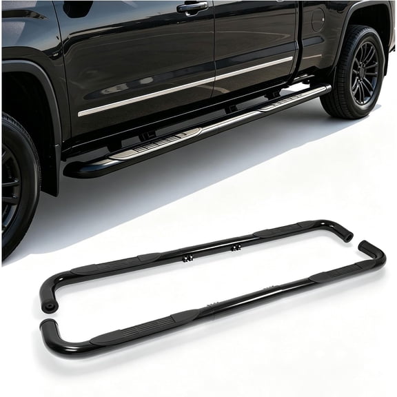 KOJEM Side Step Compatible with 1999-2016 Chevrolet Silverado Gmc Sierra Extended Black Steel 409 Stainless Steel Plastic