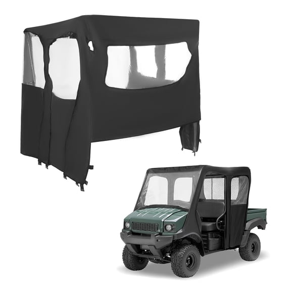 KOJEM Soft Doors Cab Enclosure W/Zipper Compatible with Kawasaki Mule 4010 Transport UTV Models Plastic Black Clear Full Cabin Cab Cover UTV Accessories