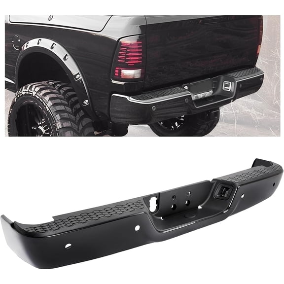KOJEM Split-type Rear Bumper Compatible with 2009-2019 Dodge Ram 1500 2500 3500 Step Pad w/Parking Sensor Holes & Lights Rear Step Bumper Replacement