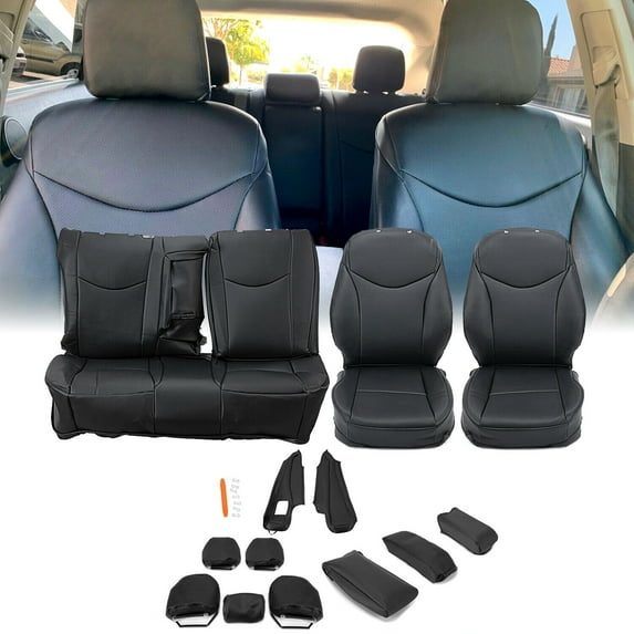 KOJEM Synthetic Leather Seat Covers for 2010-2015 2011 2012 2013 2014 Toyota Prius, Black Front & Rear