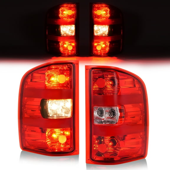 KOJEM Tail Light w/Bulbs Compatible with 2007-2013 Chevy Chevrolet Silverado 1500/2007-2009 GMC Sierra 3500 HD Halogen Pair Brake Lamp Taillight Red Lens+Chrome Housing Driver & Passenger Side