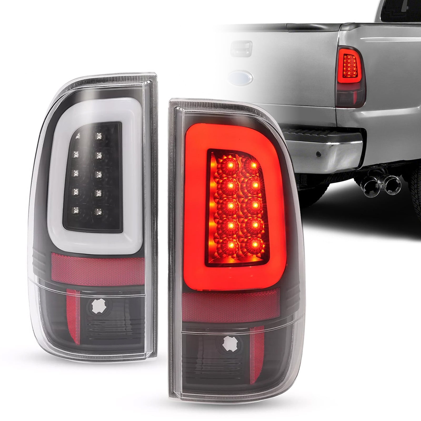 KOJEM Tail Lights, Fit For 2008-2016 Ford F250 F350 F450 SD SuperDuty,Black LED Tube Tail Lamps