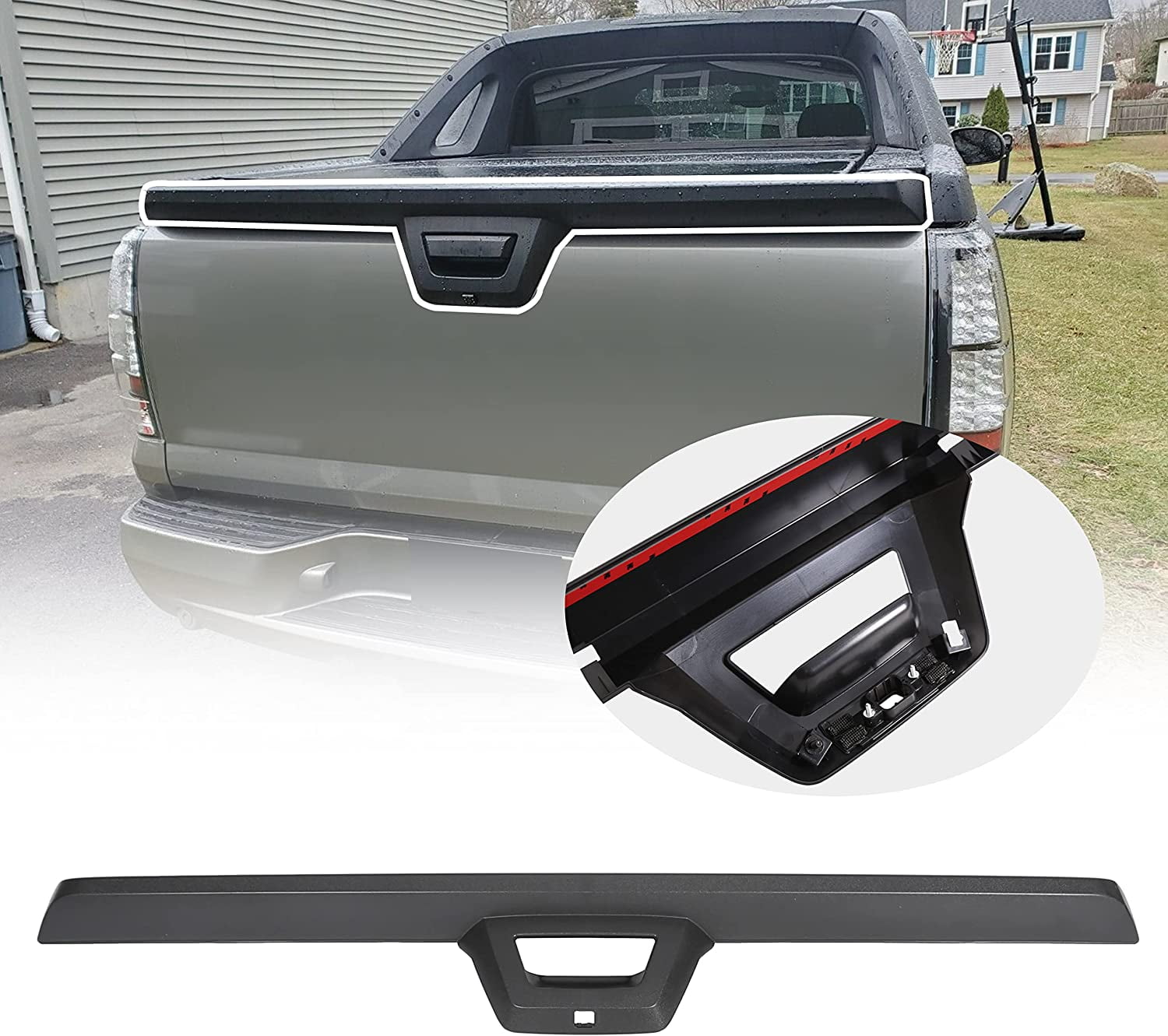 KOJEM Tailgate Cap Top Molding Trim Spoiler W/ Camera Hole Black