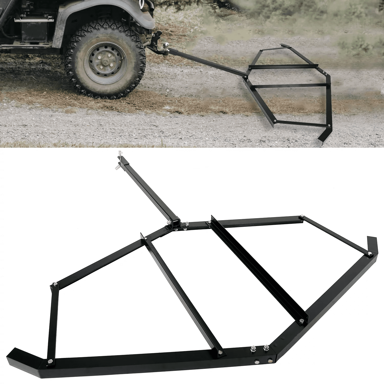 KOJEM Tow Behind Drag Harrow 72" Width W/Pin Driveway with 2 Adjustable Center Bars Leveling Landscape Rack Driveway Drag for ATV UTV Garden Lawn Tractor