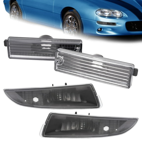 KOJEM Turn Signal Light+Side Marker Light, Fits for 1993-2002 Camaro, Front+Rear Bumper light Black