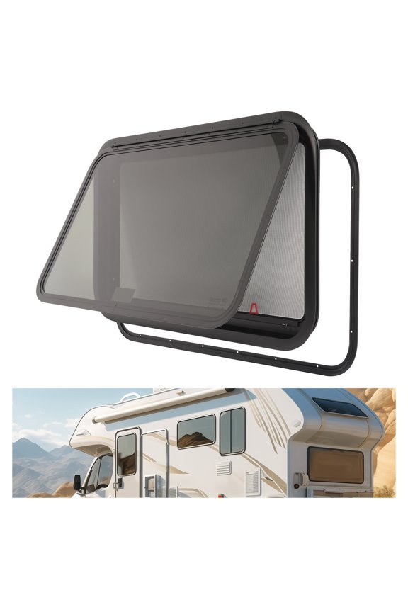 Universal RV Exit Window 36" W x 22" H Optional Trim Camper RV Push Side Window Replacement W/Trim Ring Net Screen for Cargo Trailer Camper Van Truck