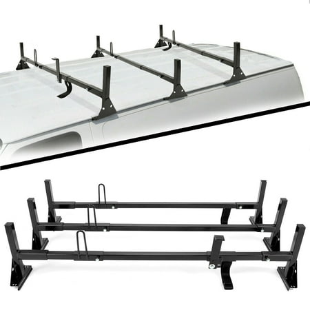 KOJEM Universal Van Ladder Rack, Full-Size Roof Rack Steel Cross Members, Fit for Chevrolet Express Ford E-Series GMC Savana 3 Bars