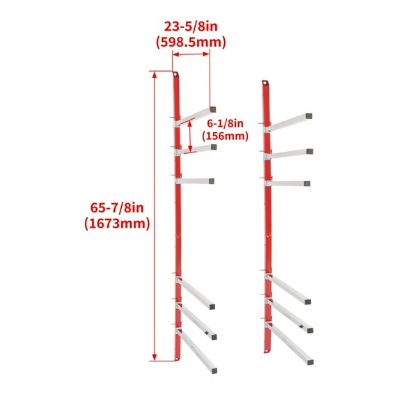 KOJEM Upgrade Wall Mounted Bumper Storage Rack Flexible Removable Arms Auto Tool Storage Red