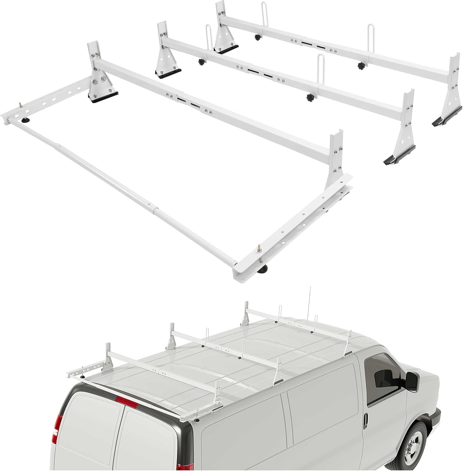 KOJEM Van Roof Rack Compatible with 1996-2023 Chevy Chevrolet Express 2500/3500 1996-2023 GMC Savana 2500/3500 3bar Van Ladder Rack