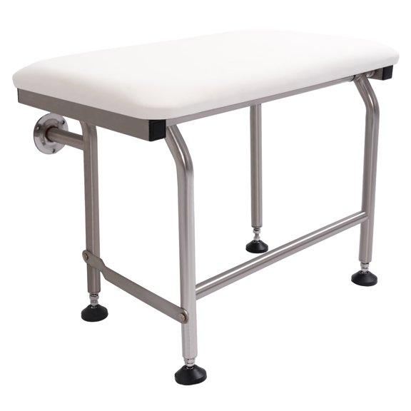 KOJEM Wall Mounted Folding Shower Seat with Legs Shower Chair Support Up to 600 Pounds for Inside Shower/Bathroom Safety Assist 304 Stainless Steel&Plastic
