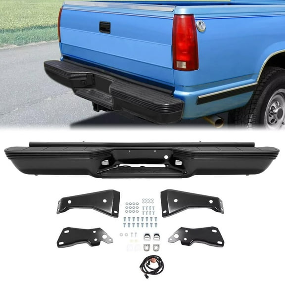 KOJEM Rear Step Bumper,Fit for 1988-2000 Chevrolet C/K1500 C/2500 Fleetside,W/Strip Pad,Black