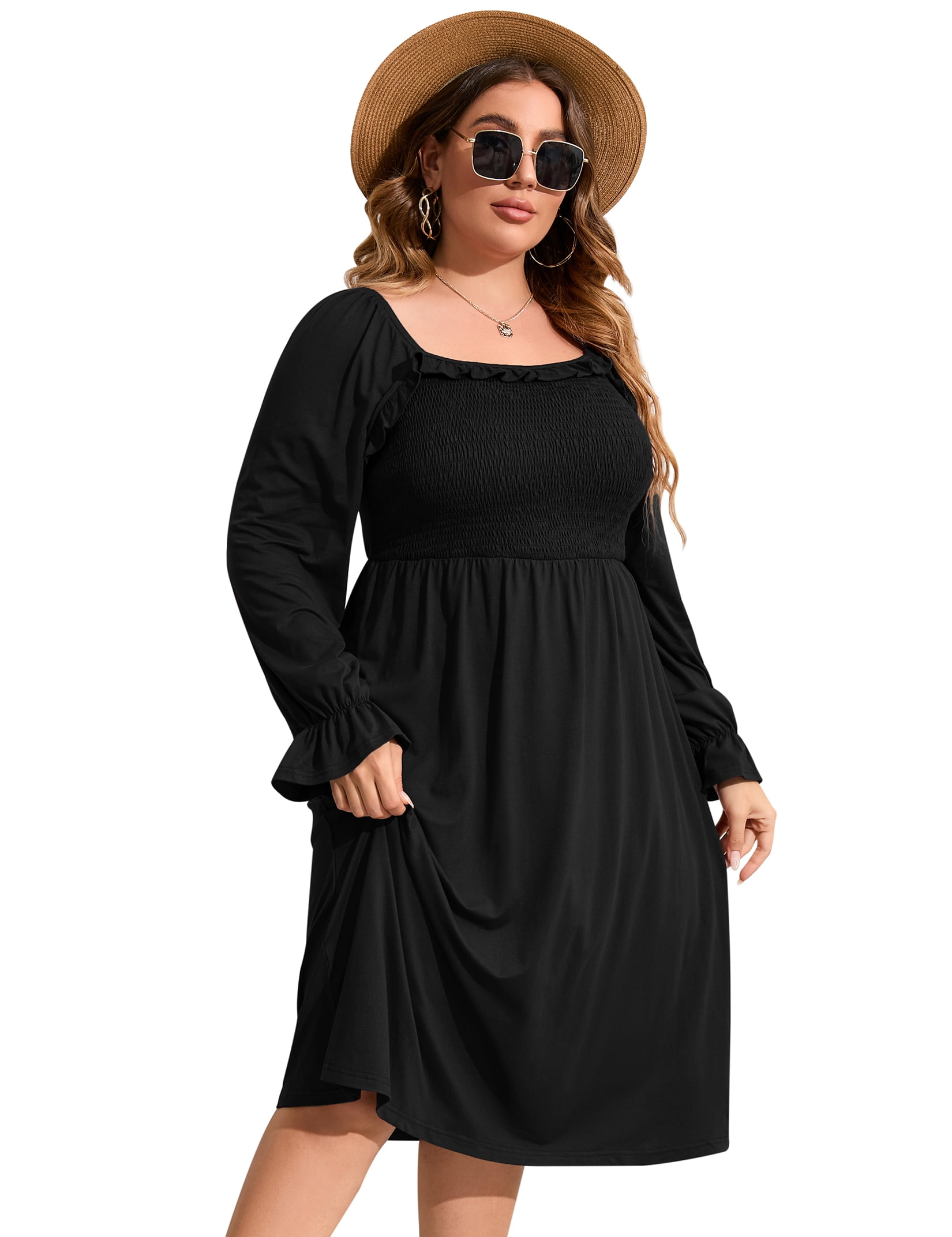 KOJOOIN Women's Plus Size Vintage Floral Flared A-Line Casual Party