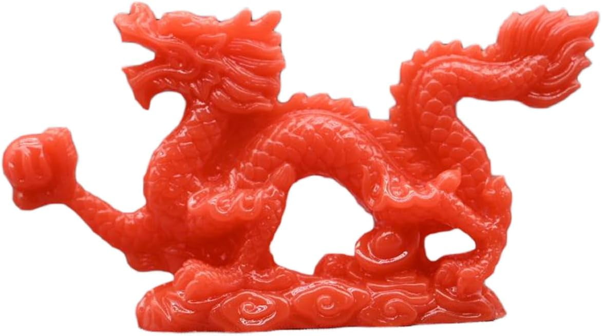 Red Feng Shui Dragon Wood Statue - 7 Inch Chinese Dragon Sculpture For Wealth & Luck Home Office Decor