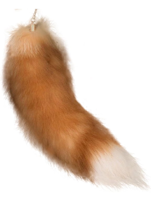 -Fox Tail Keychain, Fluffy Fur Wolf Tail Keychain, Faux Therian Tail, Tail Keychain,Realistic Fox Tail Tail Keychain Handbag Pendant Accessories Adults Cosplay, Black-Grey-0513
