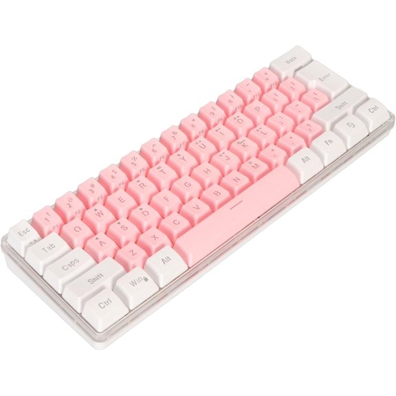 KOK-Office Keyboard, DC 5V 61 Keys USB Wired 60% Gaming Keyboard RGB Backlight Imitated Mechanical Technique for PC (White Pink)-0508
