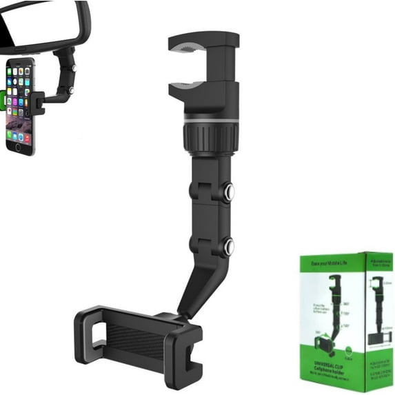 KOK-Rotato Grip Cell Phone Holder, Rotatogrip Phone Holder, Multifunctional Rearview Mirror Phone Holder, Rear View Mirror Phone Holder, Rearview Mirror Phone Holder for Car (Black)-0514