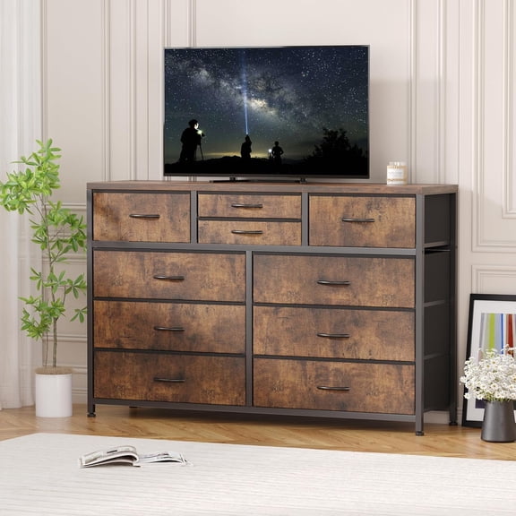 KOKEBREN 10 Drawers Dressers for Bedroom Dresser Fabric Chest of Drawers,Brown