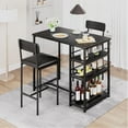 thumbnail image 1 of KOKEBREN 3-Piece Bar Table Set for 2,Compact Dining Table Set with 3-Tier Storage Shelves,Space-Saving Breakfast Nook with 2 Upholstered Chairs for Kitchen,Living Room,Black, 1 of 8