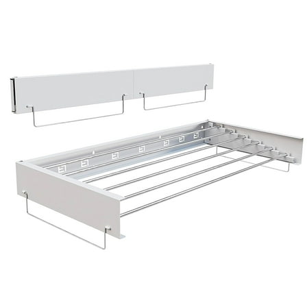 KOKEBREN 40 inch Wall Mounted Clothes Drying Rack, Foldbale Laundry Drying Rack Wall Mount with 2 Towel Handles and 6 Rods, 60lbs Capacity, Space Saving for Indoor Outdoor, White