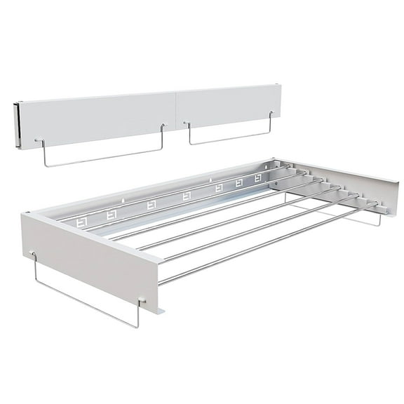 KOKEBREN 40 inch Wall Mounted Clothes Drying Rack, Foldbale Laundry Drying Rack Wall Mount with 2 Towel Handles and 6 Rods, 60lbs Capacity, Space Saving for Indoor Outdoor, White