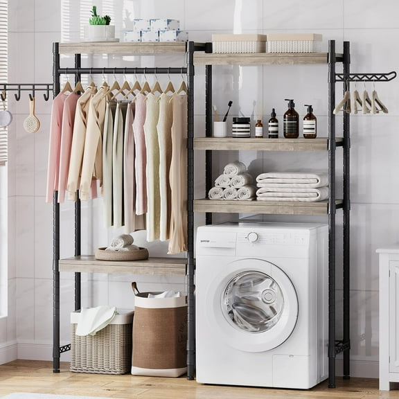 KOKEBREN 5 Tiers Over Washer and Dryer Storage Shelves, Laundry Room Storage and Organizer Standing Shelf, Metal Washer Dryer Shelf, 63" W x 12" D x 74" H
