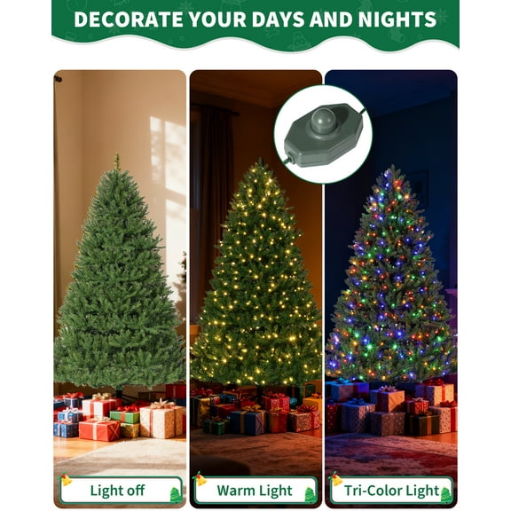 KOKEBREN 7.5FT Pre-Lit Artificial Christmas Tree, 500 Lights and 2178 PE & PVC Mixed Tips, Flame Retardant & Easy Setup, for Home Party Holiday Decor