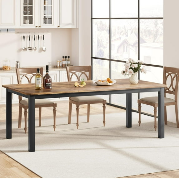KOKEBREN 78.7 Inch Long Kitchen Table for 6-8, Dining Room Table for Kitchen Living Room, Large Rectangular Dinner Tables, Ding Tables with Sturdy Metal Frame(Only Table),Brown