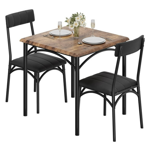 KOKEBREN Dining Table Set for 2 with Upholstered Chairs, Kitchen Table and Chairs, 3 Piece Dining Room Table Set,Brown