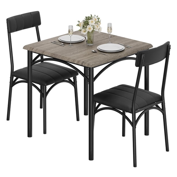 KOKEBREN Dining Table Set for 2 with Upholstered Chairs, Kitchen Table and Chairs, 3 Piece Dining Room Table Set,Gray