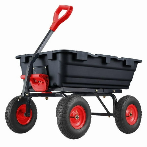 KOKEBREN Garden Dump Cart, 800 LB Capacity, Heavy Duty Yard Wagon with All Terrain Tires & 180 Adjustable Handle, Durable Outdoor Gardening Cart for Lawn Yard, Black