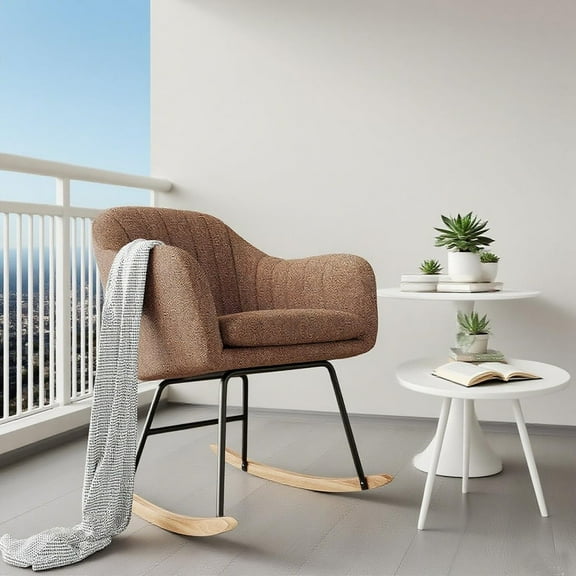 KOKEBREN Indoor Rocking Chair with Backrest Stylish Nursery Rocker with Padded Seat Rubber Wood Legs,Brown