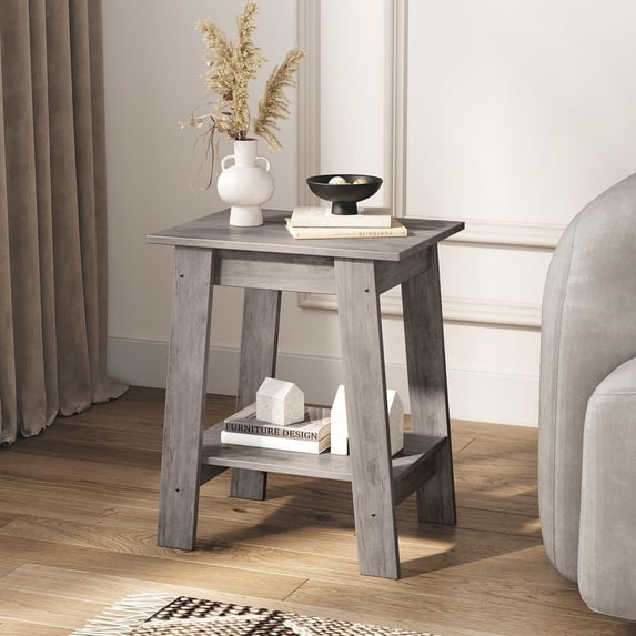 KOKEBREN Side Table, Rustic Farmhouse End Table with 2 Tier Storage ...