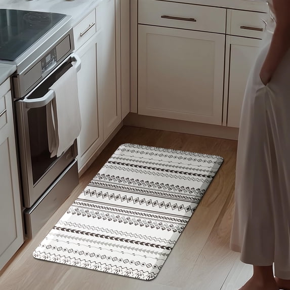 MatEssenz Boho Kitchen Mat, Farmhouse Cushioned Kitchen Rugs, Anti-Fatigue Non-Slip Kitchen Floor Mats, Stain Resistant Mats for Home, Office, Sink, Laundry-17.3" x39-1/2 Inch-Boho White