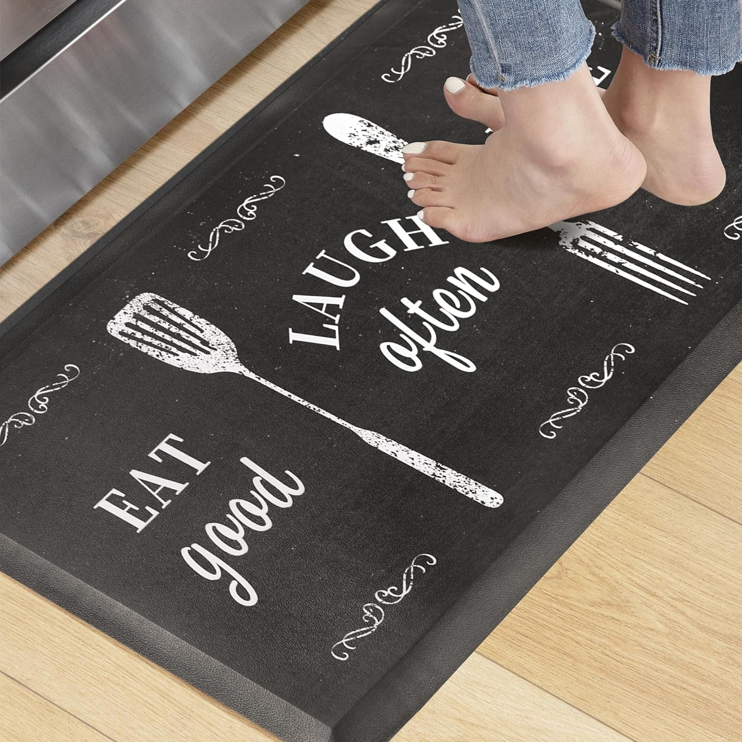 KOKHUB Kitchen Mats and Kitchen Rugs 2 Pieces Black and White, 17