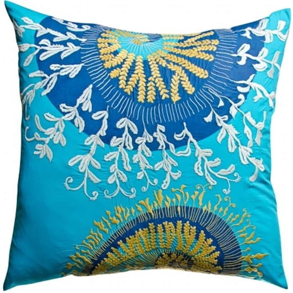 KOKO Company 91935 Water 26 in. x 26 in. Eurosham Pillow - Blue-Mustard