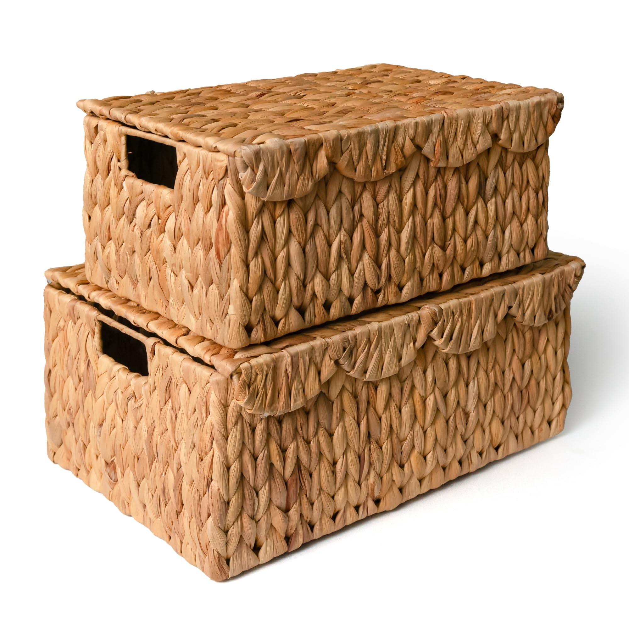 KOKODO Set of 2 Scalloped Wicker Baskets - Handwoven Rectangular Water ...