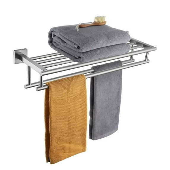 KOKOSIRI 20 Inch Towel Rail Towel Shelf with Double Towel Bars Bathroom Towel Rack Towel Holder Wall Mounted SUS 304 Stainless Steel Brushed Nickel B6005BR-L20
