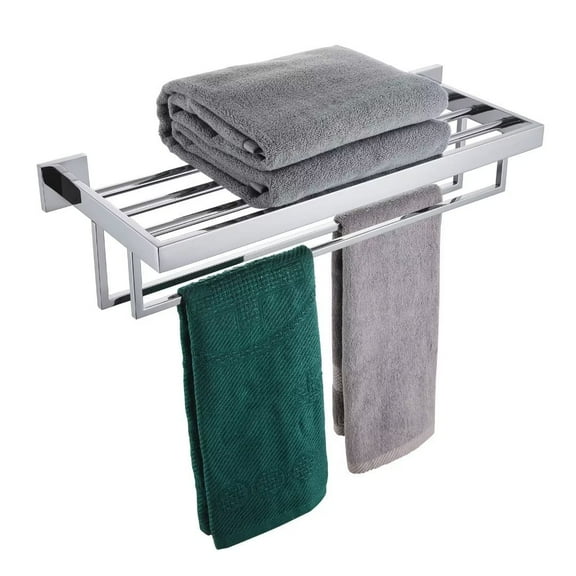 KOKOSIRI 24'' Bathroom Towel Shelf Chrome Towel Rack with Two Bath Towel Bars SUS304 Stainless Steel Wall Mounted Polished Finish B6003CH-L24