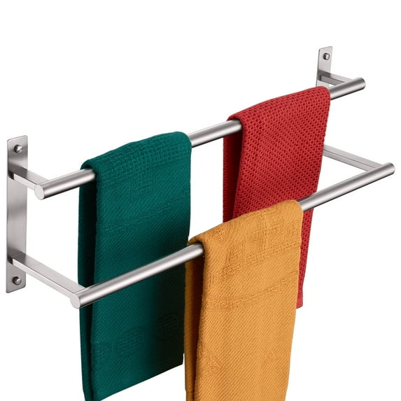 KOKOSIRI 24 Inch Bath Towel Bars Double Towel Racks Bathroom Towel Holder Towel Storage Towel Shelves Wall Mount Stainless Steel Brushed Nickel B5010BR-L24