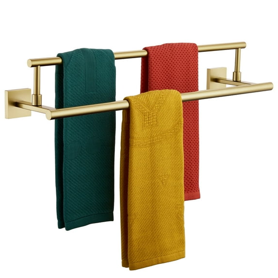 KOKOSIRI 24-Inch Towel Bars Double Bath Towel Rails Bathroom Holder Racks for Cabinet Kitchen Brushed Gold Stainless Steel B5009BG-L24