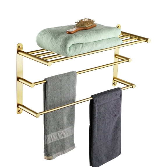 KOKOSIRI 3 Tier Bath Towel Rack 24 Inch Towel Bars Towel Shelf Bathroom Ladder Brushed Gold B5003BG-L24