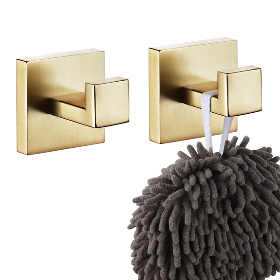 KOKOSIRI Bath Towel Hook Square Robe Hook Coat Hook Bathroom Kitchen Brushed Gold B1010BG-P2