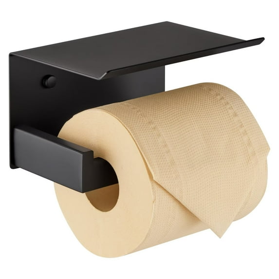KOKOSIRI Black Toilet Paper Holders with Shelf Bathroom Toilet Paper Roll Holder SUS304 Stainless Steel Wall Mounted, Matte Black, B2010BK