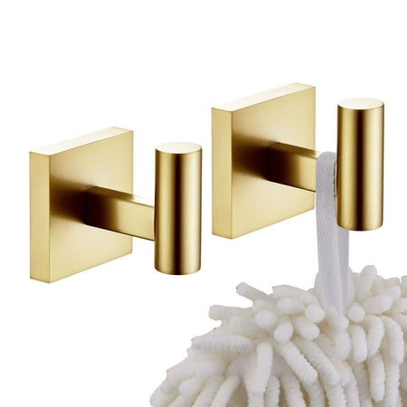 KOKOSIRI Robe Hooks Bathroom Towel Coat Hook for Bath Kitchen Wall 2 Pack Brushed Gold Stainless Steel B1013BG-P2