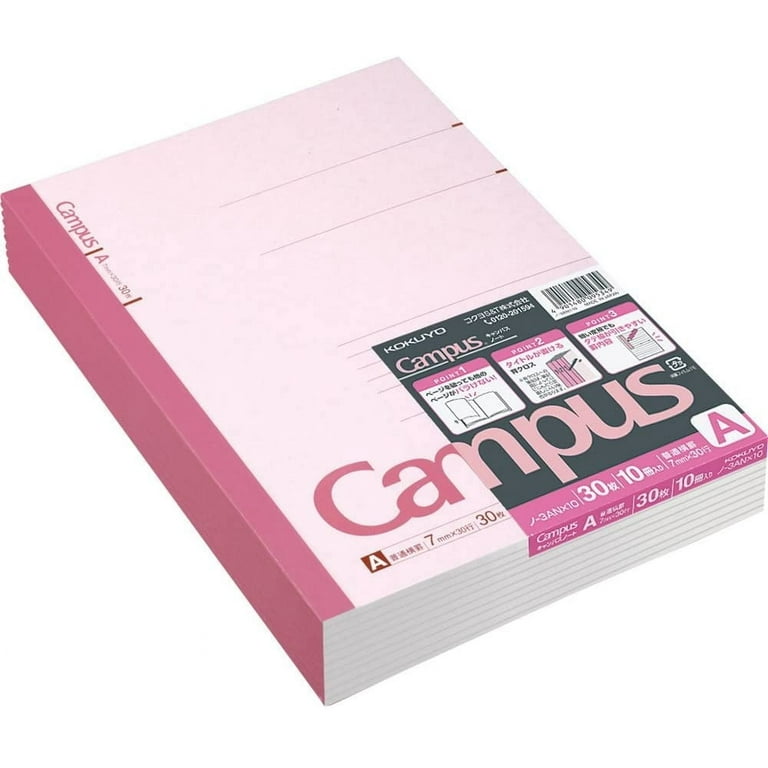 KOKUYO Campus Notebook, Semi-B5, 7mm Ruled, 30 Sheets, Pink, Pack
