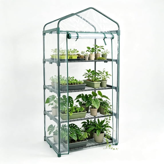 KOL 4-Tier Mini Greenhouse - PVC Clear Cover & Steel Frame Portable Small Green House for Indoor Outdoor Use Grow Plants, Seedlings, Herbs