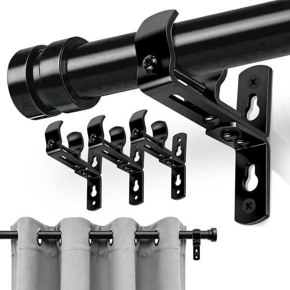 KOLAKO Curtain Rod Brackets, 4 Pack Adjustable Curtain Rod Holders Hooks Heavy Duty Metal Curtain Rod Support Bracket, Extender, Black